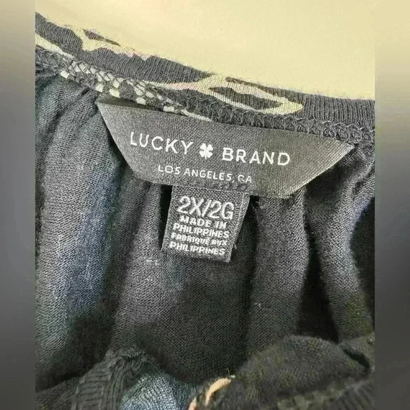 LUCKY BRAND BLOUSE WOMEN'S SIZE 1X SOFT VISCOSE  3/4 SLEEVE Paisley Black Tan - Picture 4 of 13